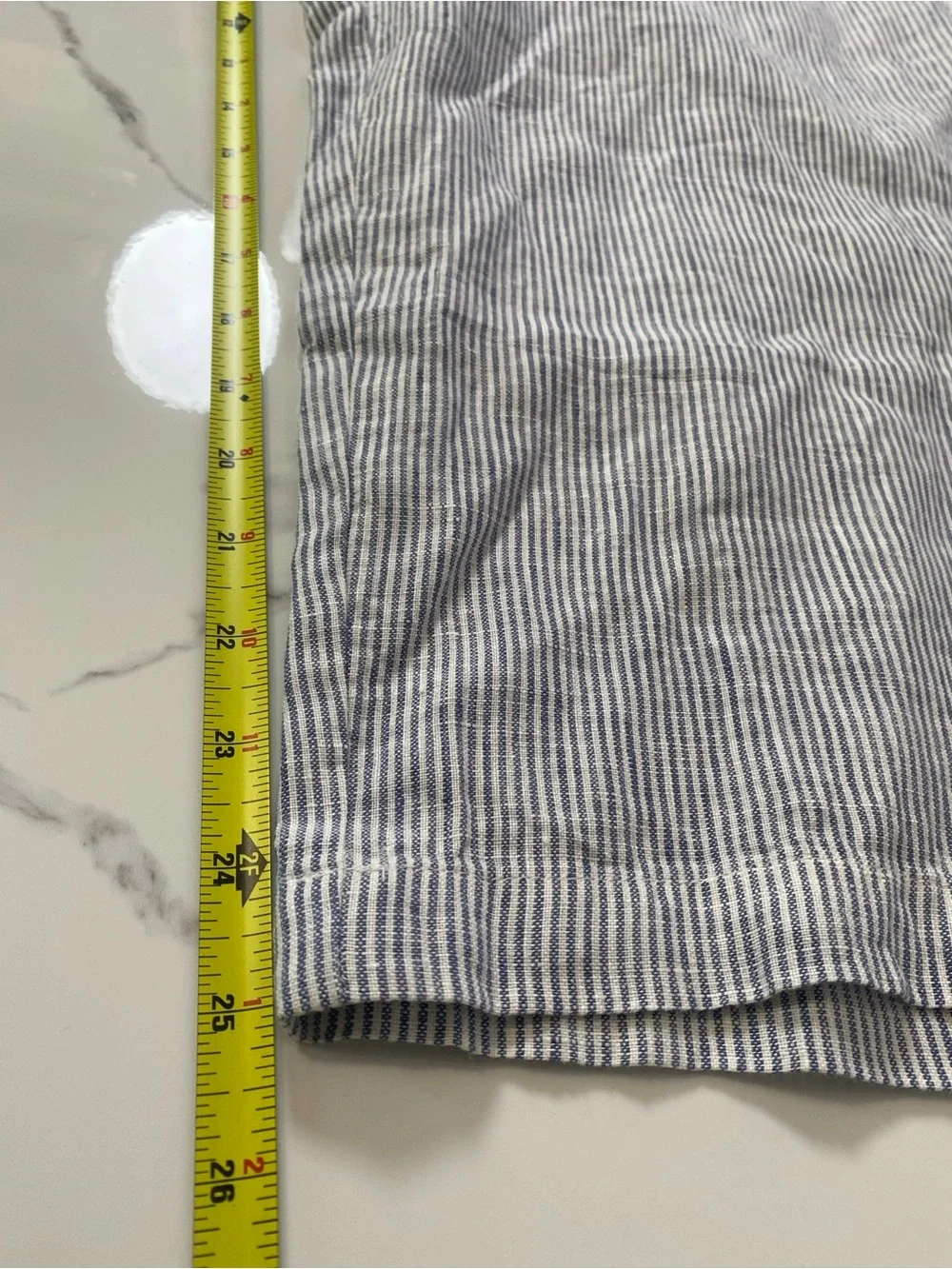 Quince 100% European Linen Pants Blue Pinstripe Large Breathable Lightweight NWT